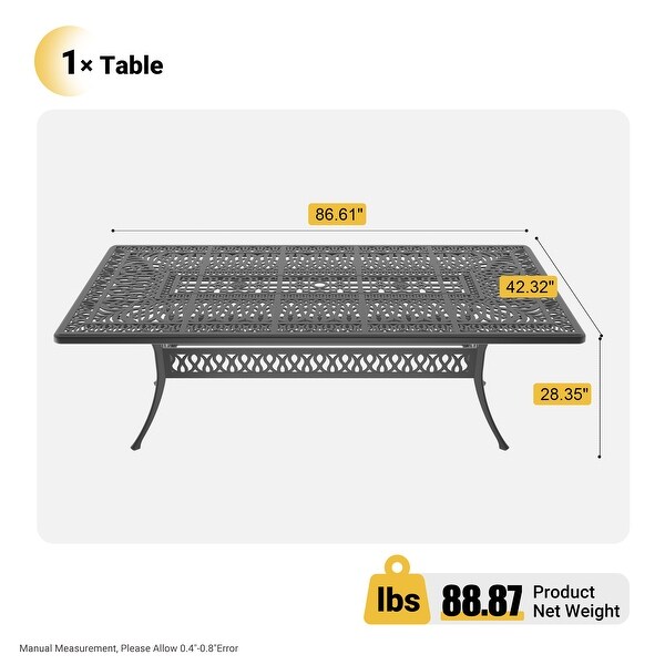 86.61 in. (L) x 42.32 in. (W) Black Rectangle Cast Aluminum Dining Table