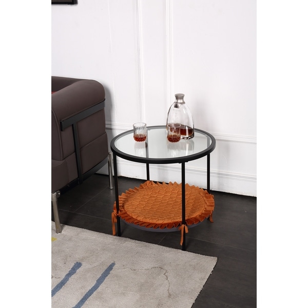 21.6 in.Round tempered glass multi-function Coffee table with shelf