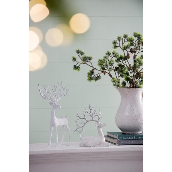 Seasonal Abode Carved Standing Deer with Silver Foil