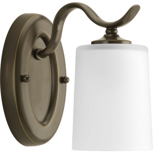 Progress Lighting Inspire Collection 1 light Wall Sconce Antique Bronze Etched Glass Shade