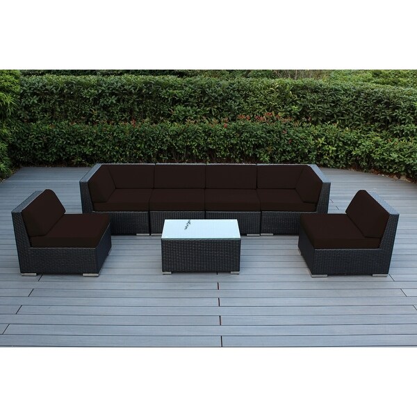 Ohana Outdoor 7pc. Cushioned Black Wicker Conversation Set