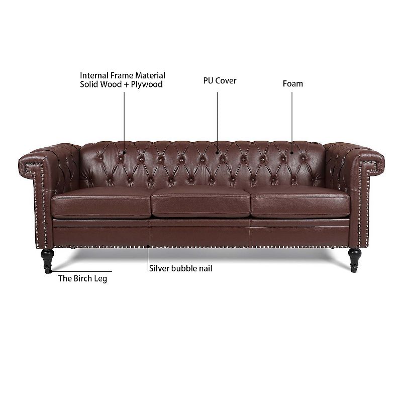 F.c Design Traditional Square Arm 3-seater Sofa With Removable Cushions