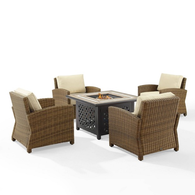 Bradenton 5pc Outdoor Wicker Arm Chair amp Fire Table Set Crosley