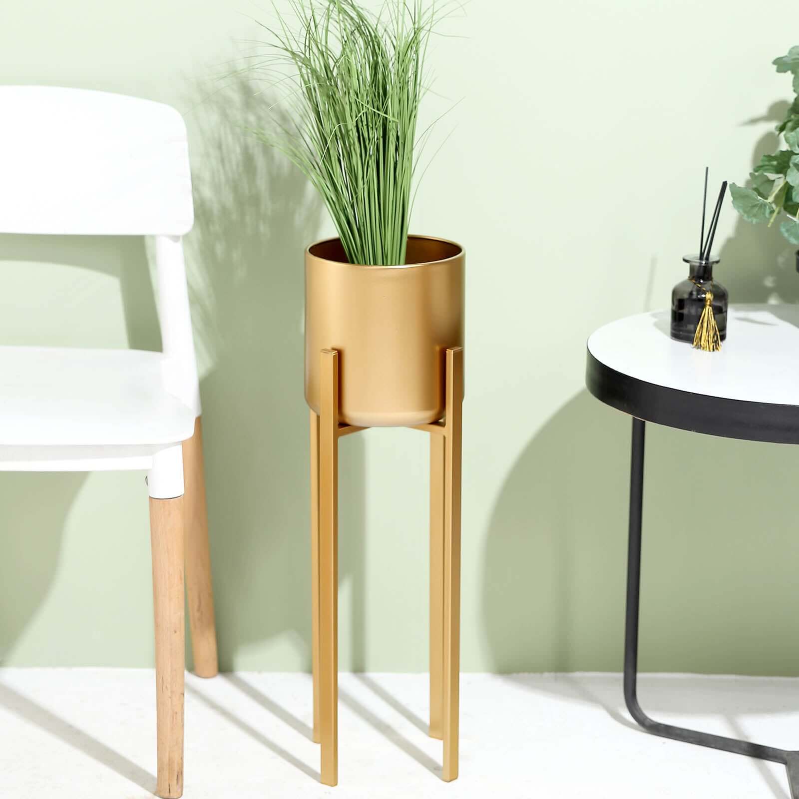 Set of 2 Modern Gold Metal Planter Stands, Decorative Indoor Plant Pots 25