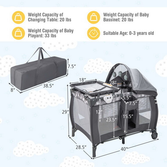 Costway 73514286 Portable Baby Nursery Center 4 in...