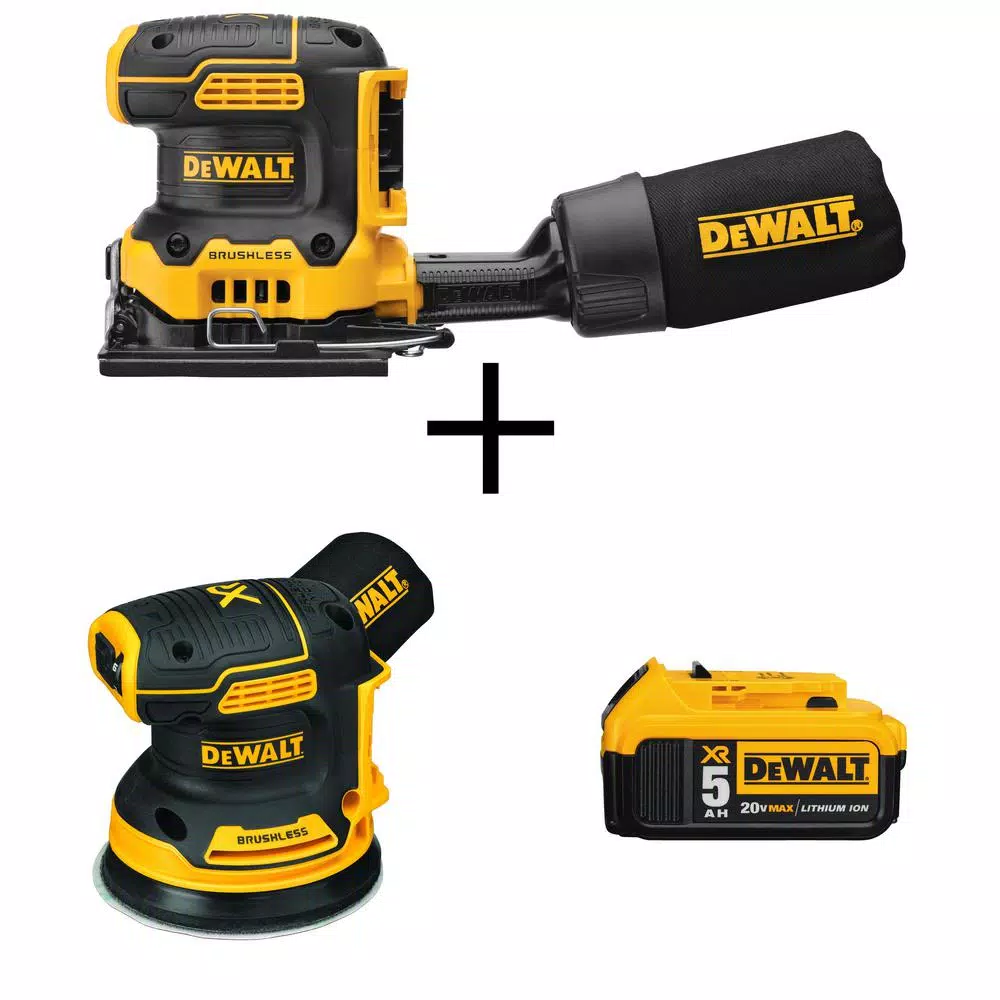 DEWALT 20-Volt MAX XR Cordless Brushless 1/4 Sheet Sander with 5 in. Random Orbital Sander and (1) 20-Volt Battery 5.0Ah and#8211; XDC Depot