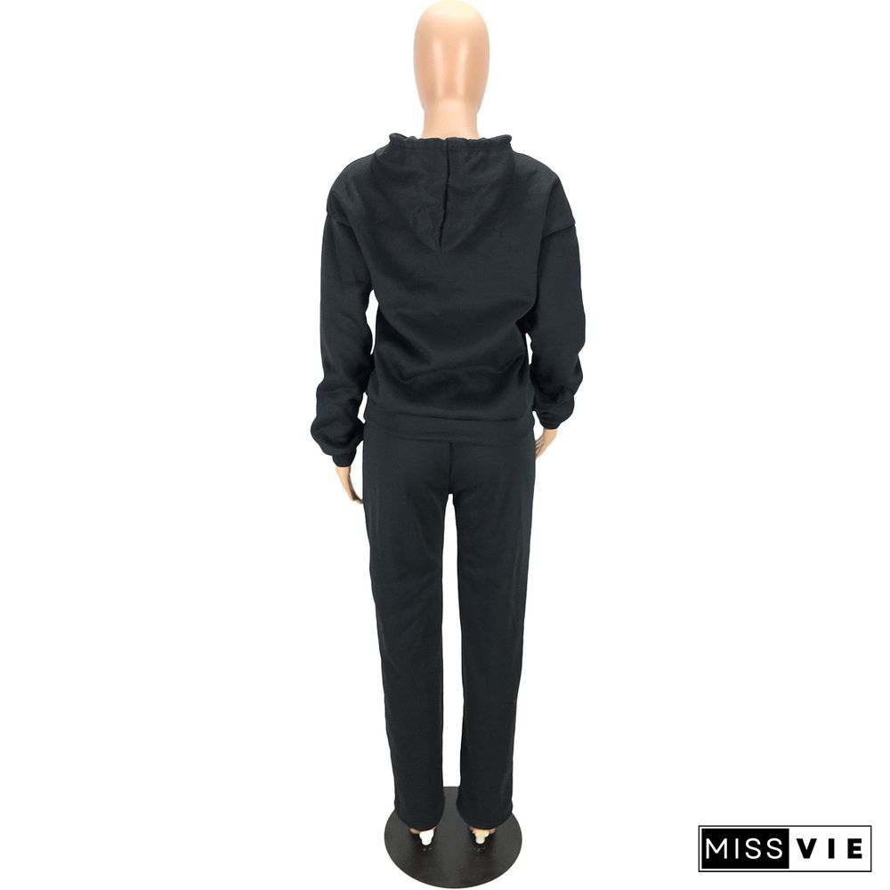 Solid Color Hoodie Sweatshirt Full Pants Set
