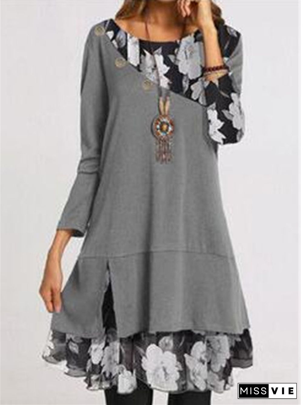 Chiffon Printed Loose Large Black Dresses