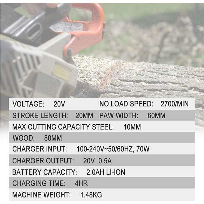 20 Volt Max Lithium Ion Cordless Reciprocating Saw  w/2 Batteries  Portable   Lightweight One Hand Compact Reciprocating