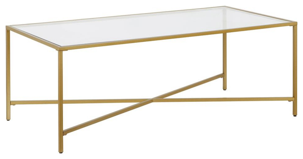 Henley 48  x27 x27Wide Rectangular Coffee Table with Glass Top in Brass   Contemporary   Coffee Tables   by BisonOffice  Houzz