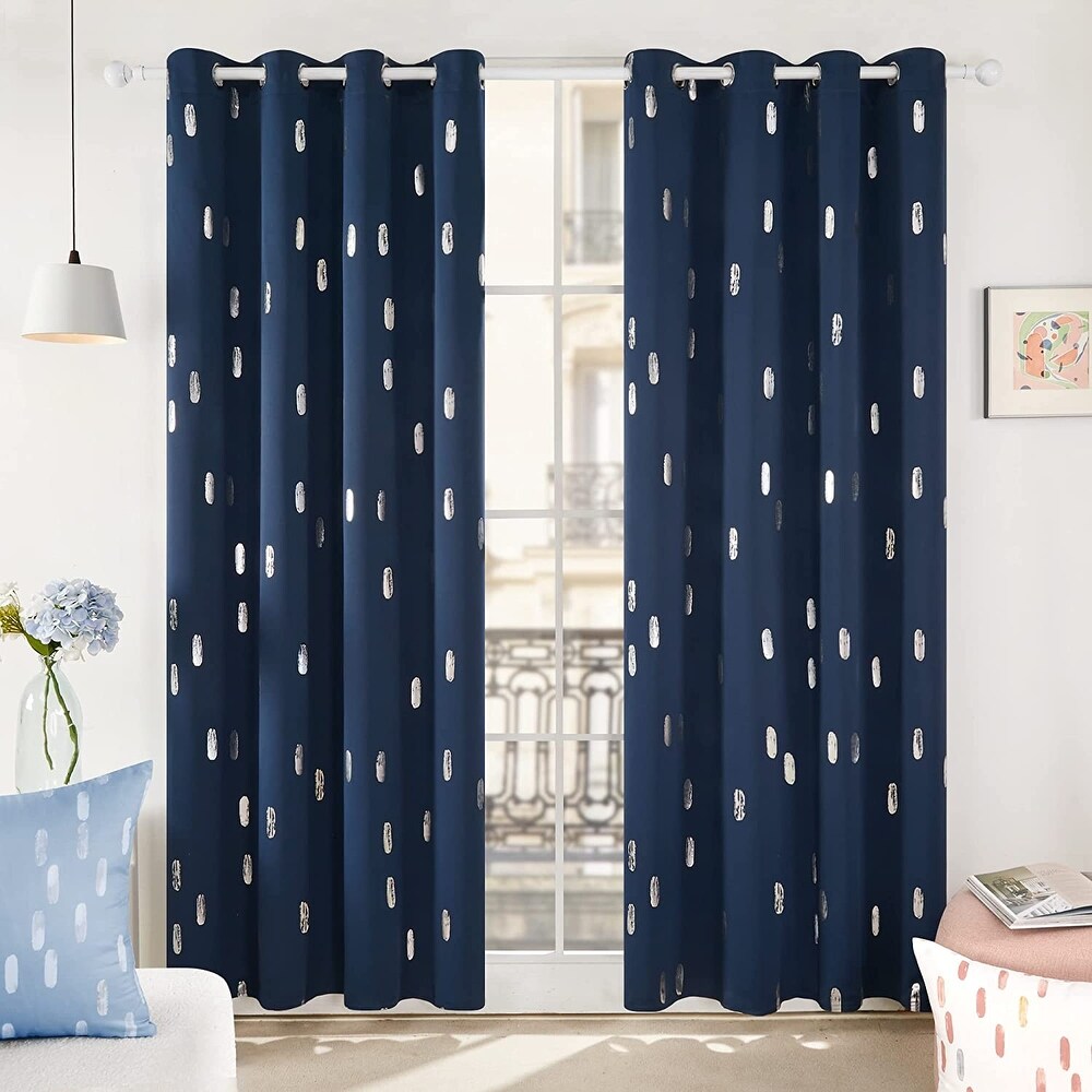 Deconovo Blackout Silver Dots Curtains(2 Panel)