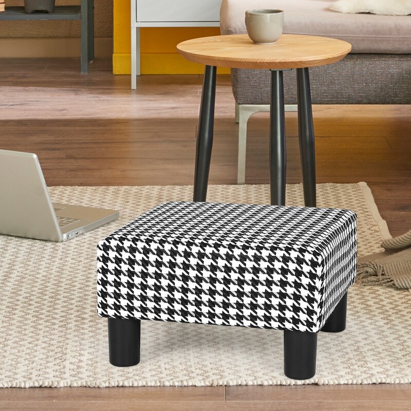 Adeco Small Square Footstool Ottoman Modern Fabric Footrest Stool