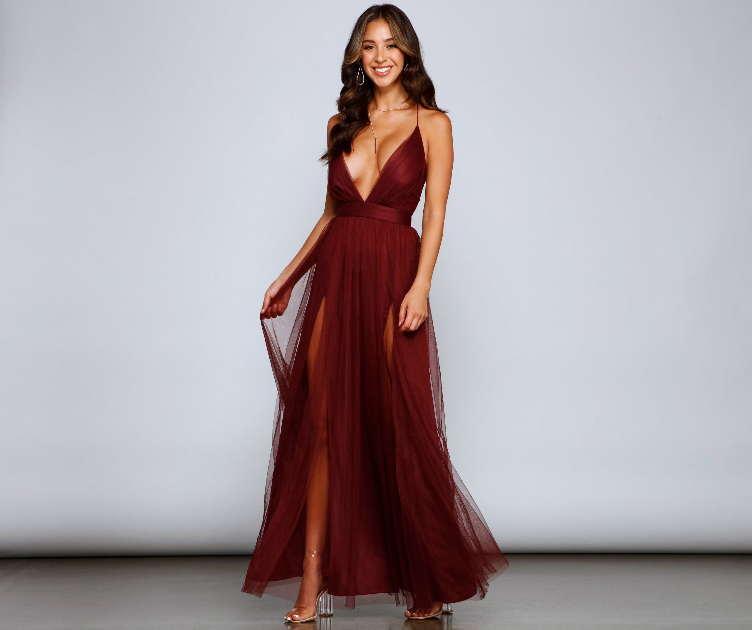 Saylor Formal Double Slit Tulle Dress