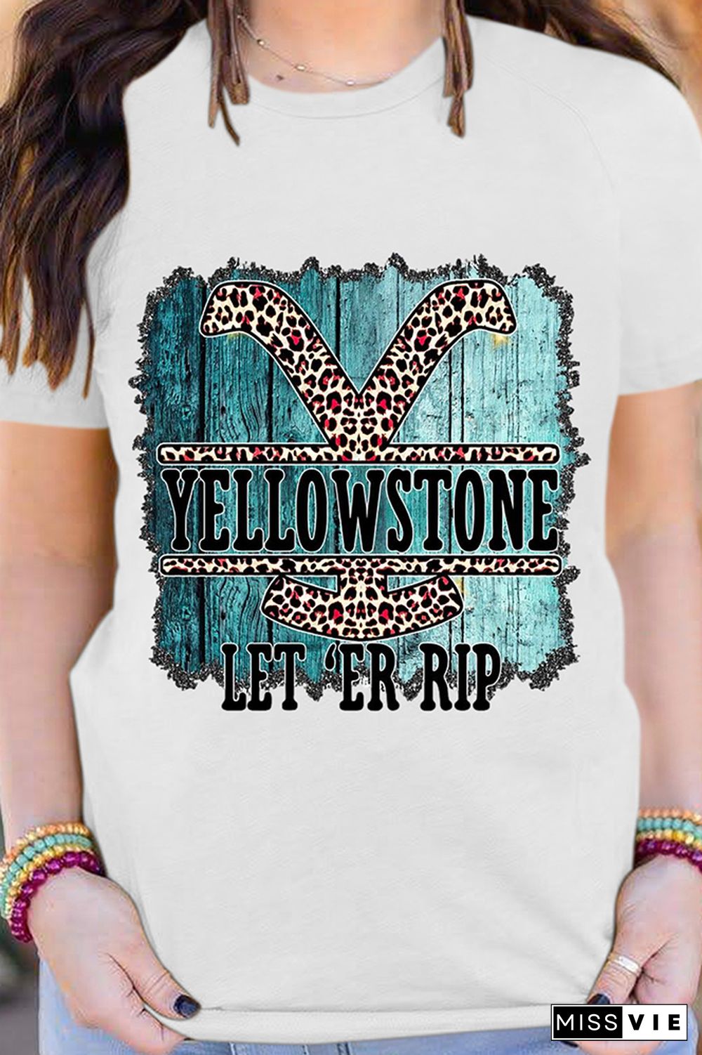 YELLOWSTONE Print Graphic Tees for Women Wholesale Short Sleeve T shirts Top