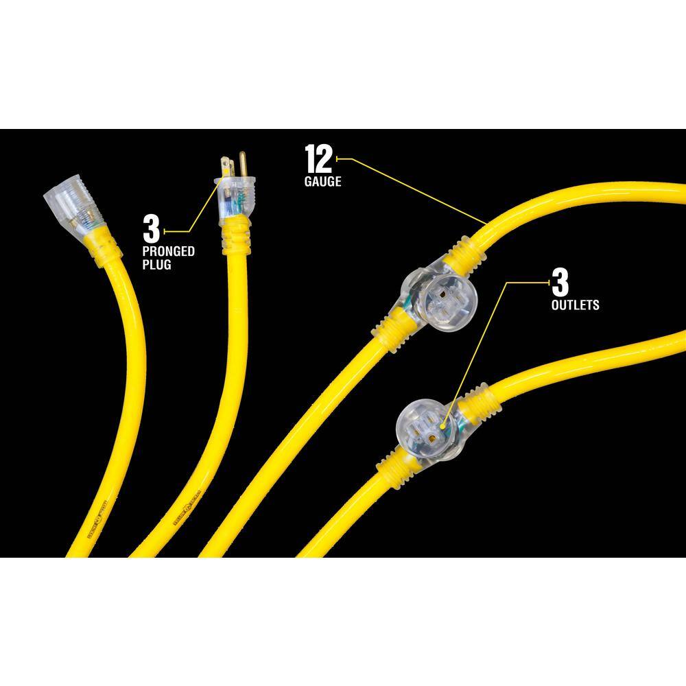 Yellow Jacket 25 ft. 123 STW Multi-Outlet (3) Outdoor Heavy-Duty Extension Cord with Power Light Plug 2830