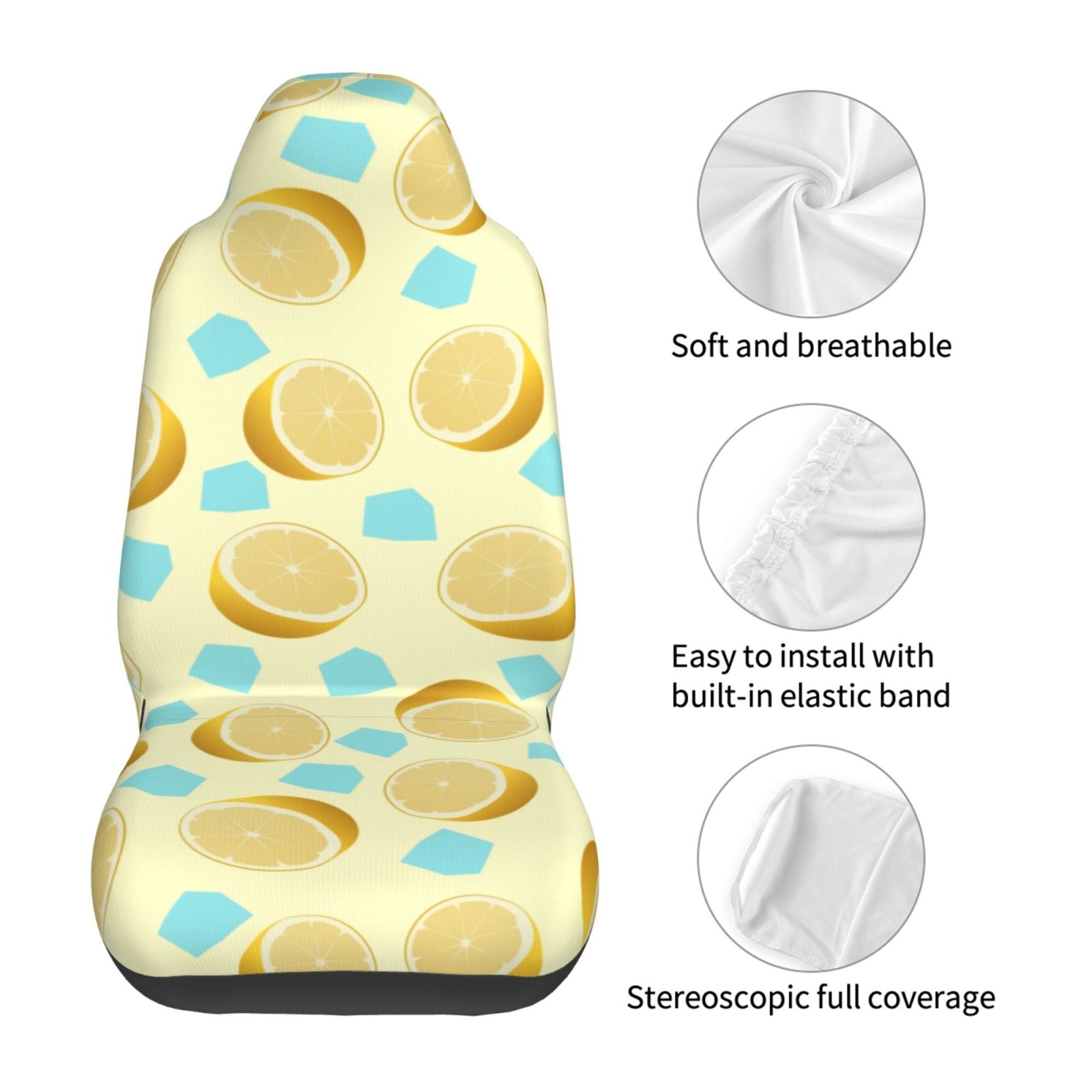 TEQUAN Front Seat Covers， Lemon Citrus Ice Fruit Backdrop Pattern 2 Piece Car Seat Cover Fit Most Car SUV Truck Van