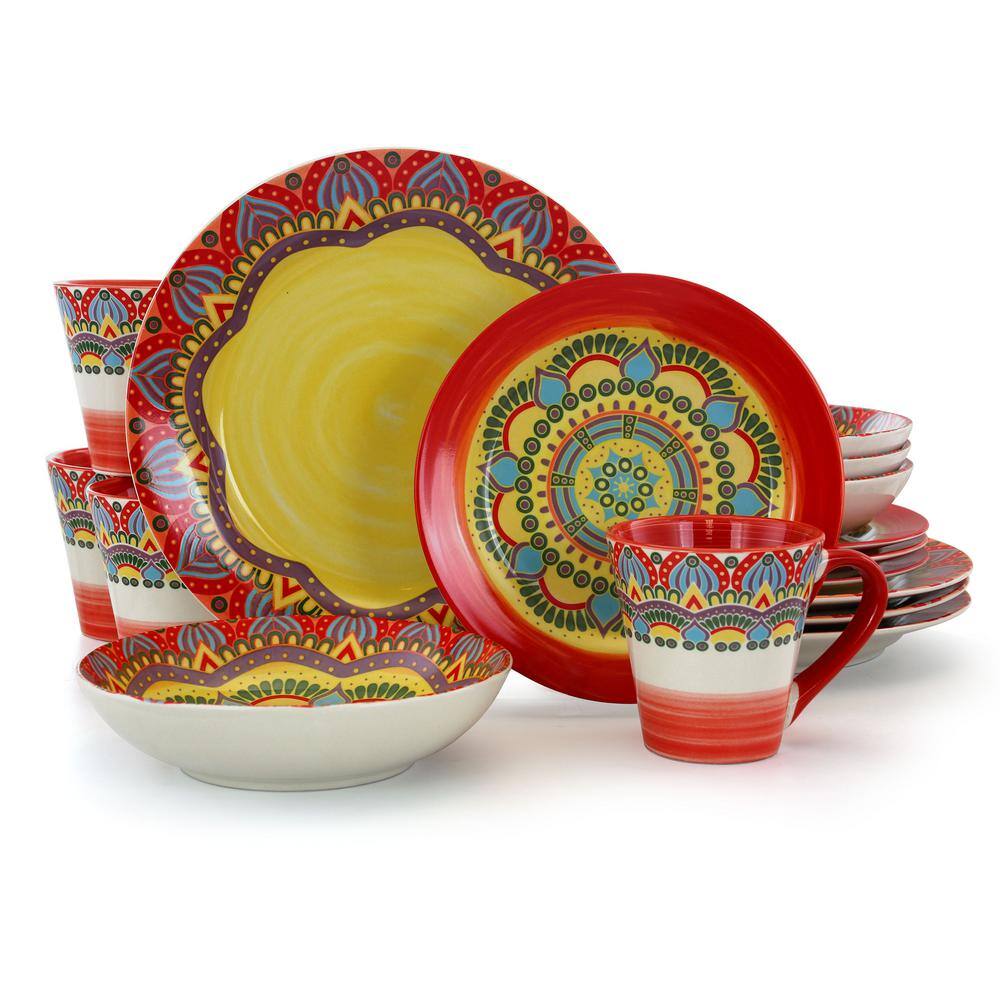 Elama Zen 16-Piece Casual Red Stoneware Dinnerware Set (Service for 4) 985111820M