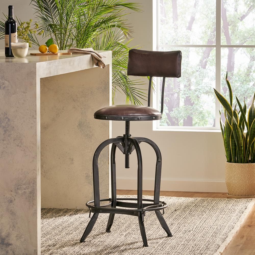 Noble House Vlippu 39 in. Brown Adjustable Bar Stool 8120