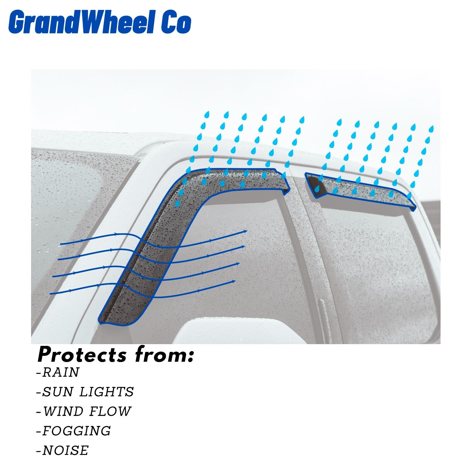 GrandWheel Co Smoke Tinted Tape-On Side Window Vent Visor Deflectors Rain Guards Compatible with Nissan Frontier 2005-2021 Crew Cab/Suzuki Equator 2009-2013 Crew Cab - 4 pcs. GW0170