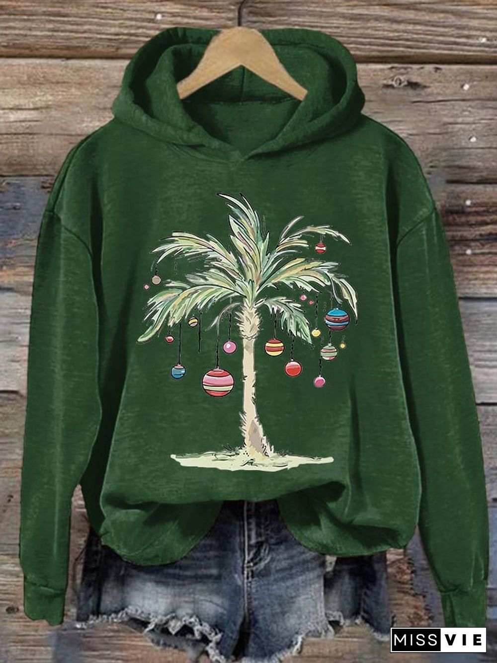 Women'S Casual Merry Christmas From Coconut Tree Printed Long Sleeve Sweatshirt