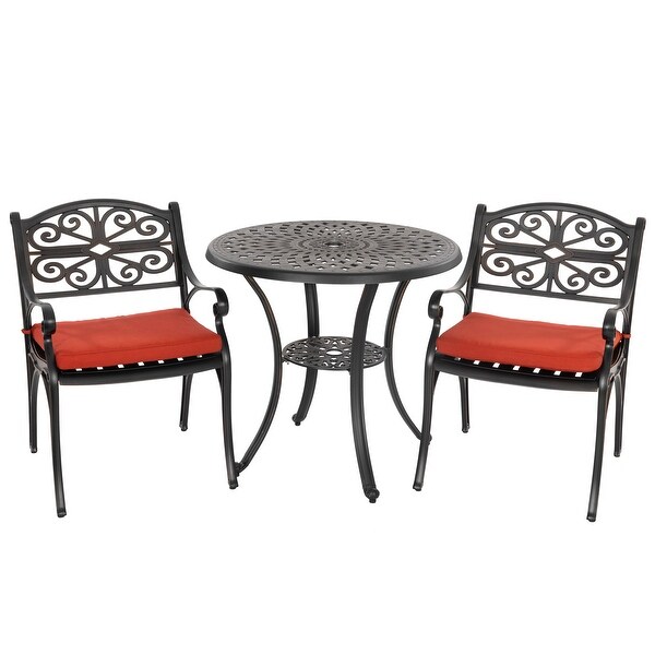 Nuu Garden Patio 3Piece Cast Aluminum Bistro Set with Umbrella Hole and Cushions