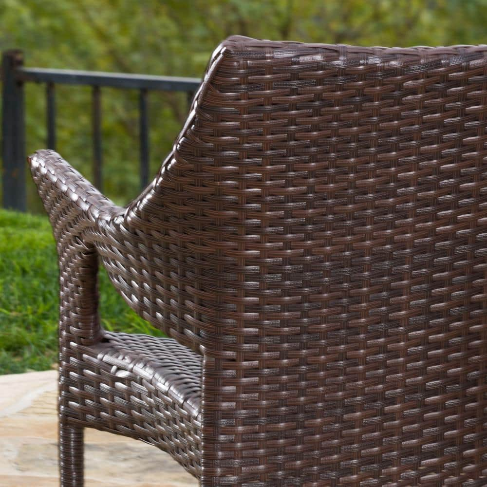 Noble House Cliff Multi Brown Faux Rattan Outdoor Dining Chairs