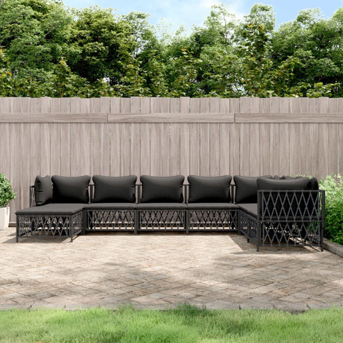 vidaXL Patio Furniture Set 8 Piece Sectional Sofa with Cushions Anthracite Steel   Transitional   Outdoor Sofas   by vidaXL LLC  Houzz