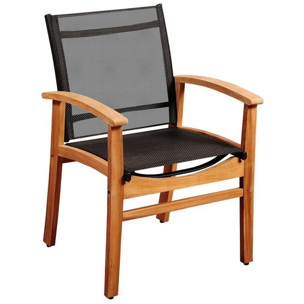 Fortuna Patio Teak Wood Dining Chair Black Weather resistant Stackable Outdoor Seating Fsc Certified