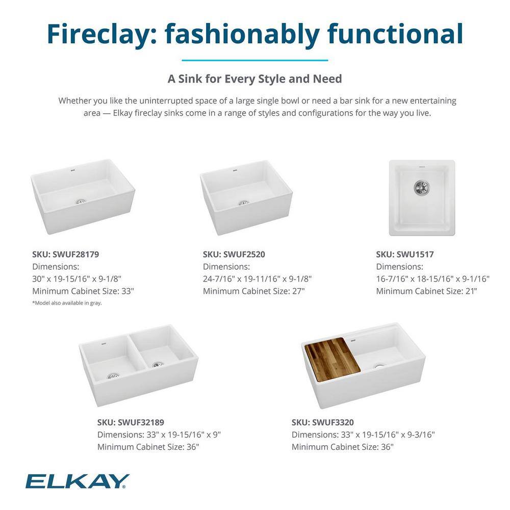 Elkay FarmhouseApron-Front Fireclay 30 in. Single Bowl Kitchen Sink in Matte Gray SWUF28179MG