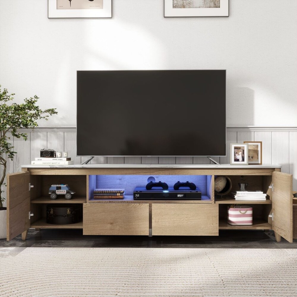 Modern Side Cabinet TV Stand 2 Drawer 2 Door LED Living Room Bedroom