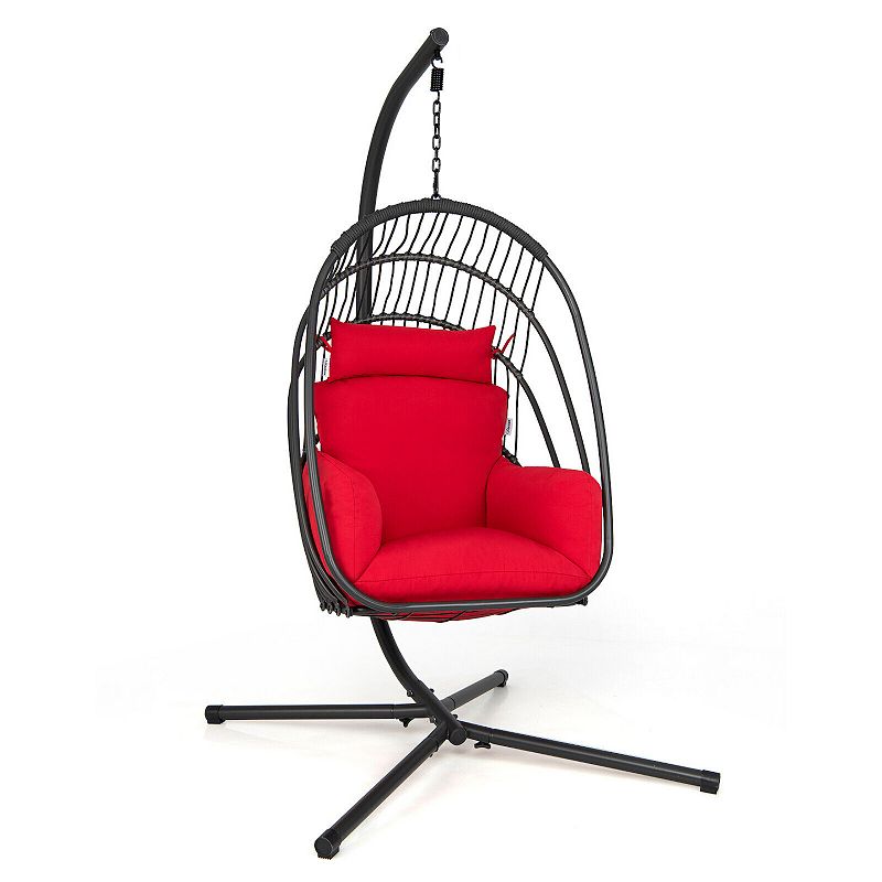 Hanging Folding Egg Chair With Stand Soft Cushion Pillow Swing Hammock