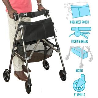 Stander EZ Fold-N-Go 4-Wheel Walker Rollator Short Lightweight Junior Folding for Seniors in Black Walnut 4330-BW