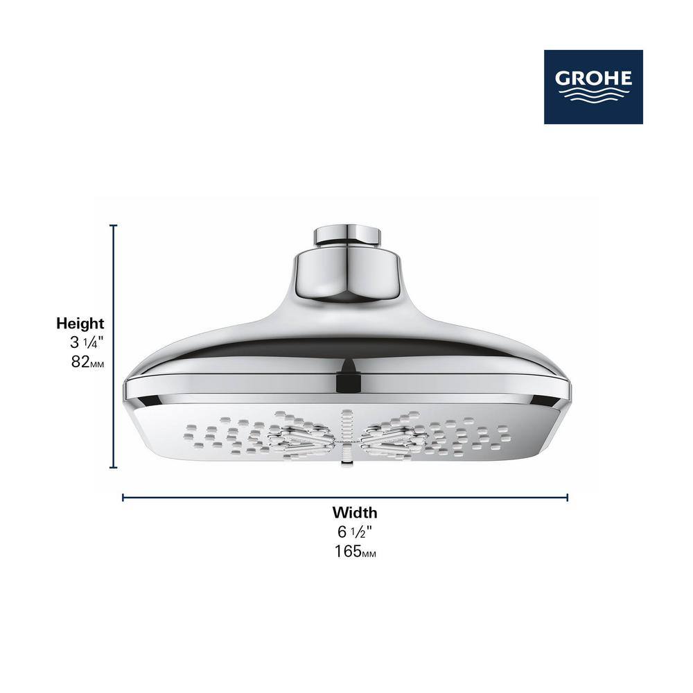 GROHE Rainshower SmartActive 3-Spray Patterns 1.75 GPM 6.5 in. Square Wall Mount Fixed Shower Head in StarLight Chrome 26797000