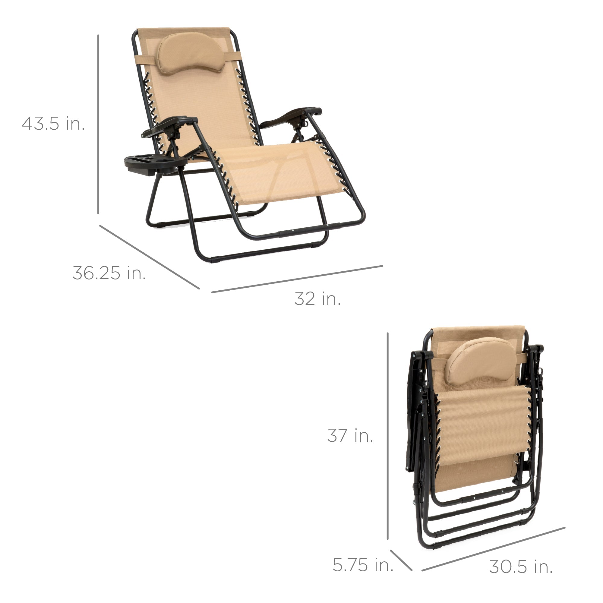 Best Choice Products Oversized Zero Gravity Chair, Folding Outdoor Patio Lounge Recliner w/ Cup Holder - Tan