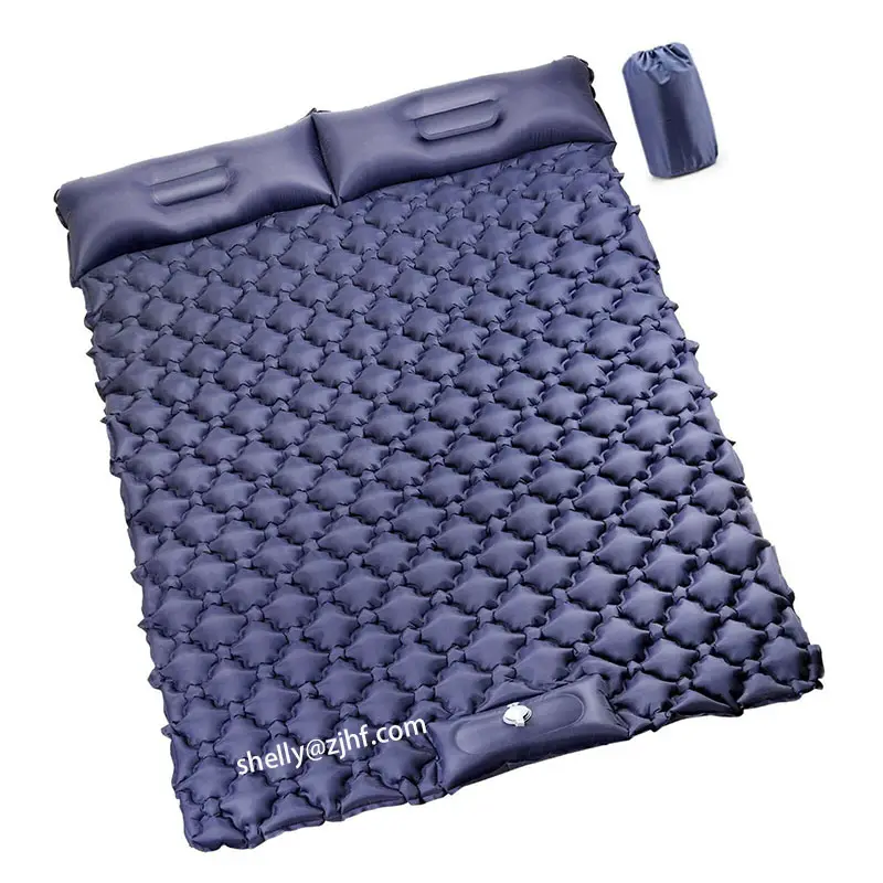 Outdoor Double Self Inflating Mattress 40d Nylon Tpu Inflatable Camping Sleeping Pad Mats With Built in Air Pump For 2 Person