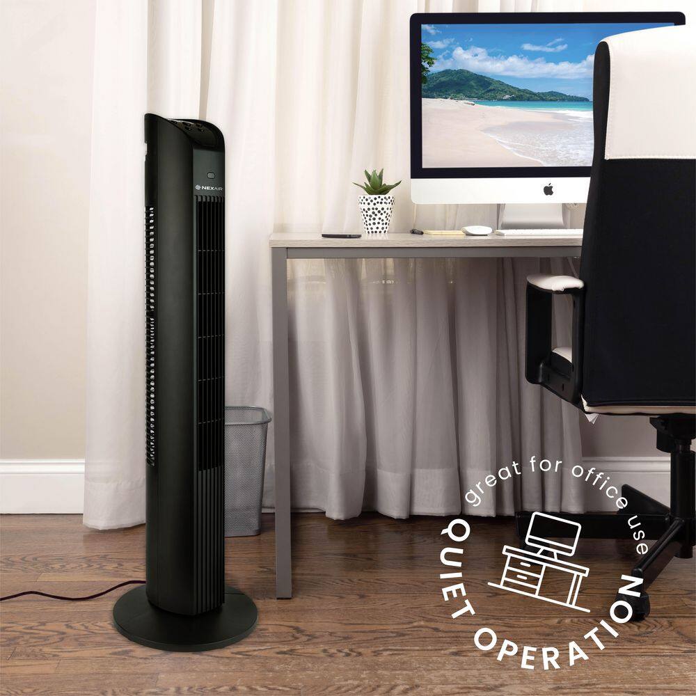 The Plumber's Choice 5 in. 3 Speed Desk Fan 36 in. Black Oscillating Tower Fan Portable Remote Control Quiet 8 Hr Auto Off OG227-CL58