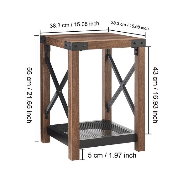 2-Tier Rectangle Coffee Table with Storage Shelf Side Table with Mesh Shelf End Table with X-Design Nightstand with Metal Frame