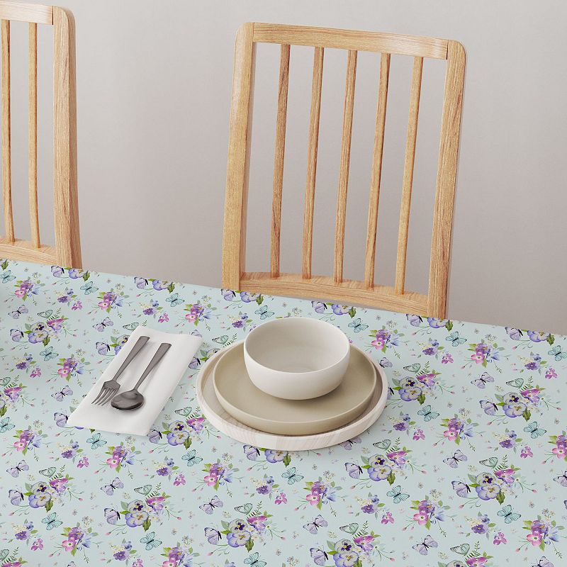 Round Tablecloth， 100% Cotton， 60 Round， Blooming Flowers and Butterflies