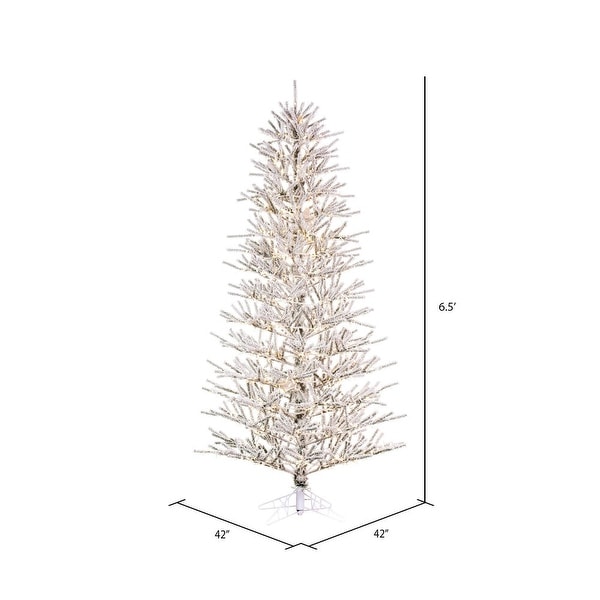 Vickerman 6.5' x 42 Flocked Slim Pistol Pine Artificial Prelit Christmas Tree，Warm White 3mm LED Wide Angle Lights.