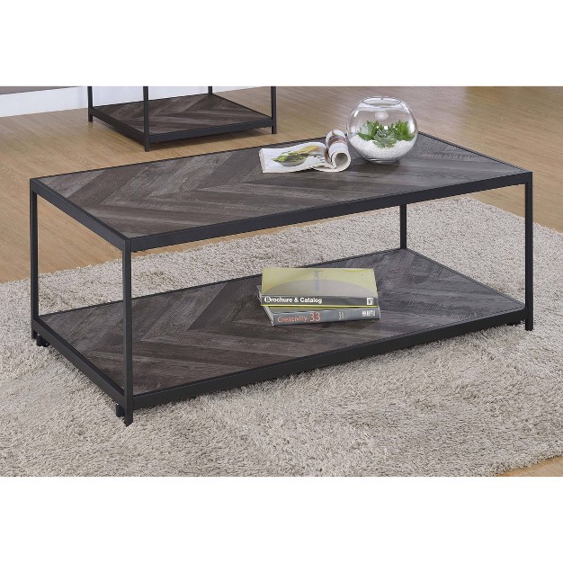 Beckley Wood Coffee Table Gray Herringbone black Coaster