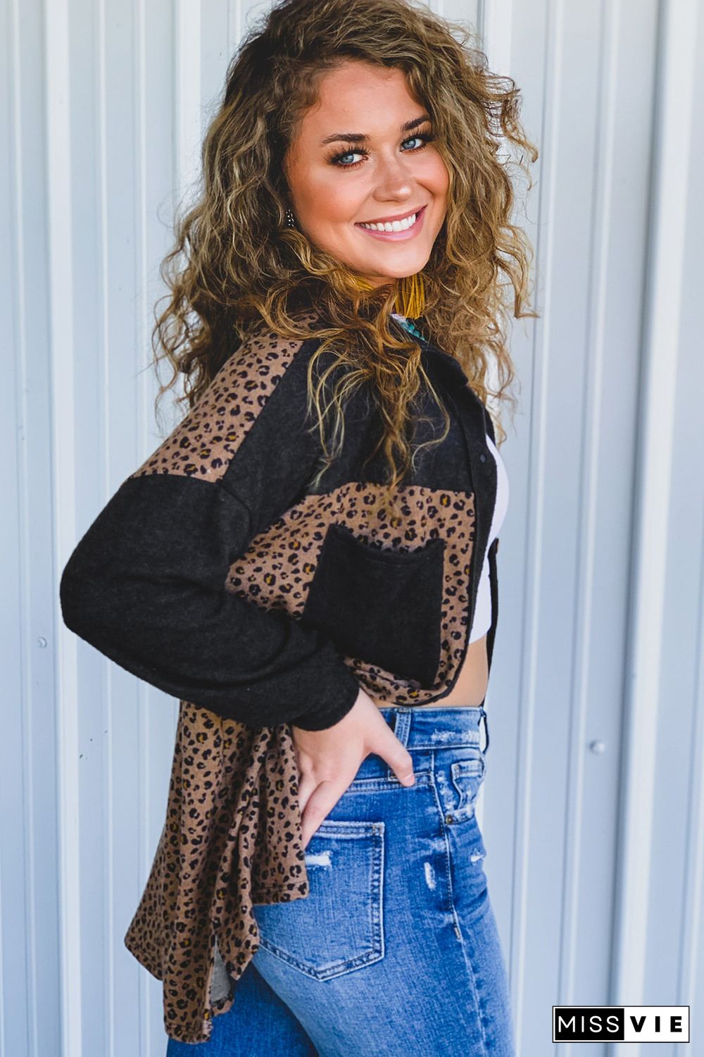 Leopard Patchwork Shacket Jacket