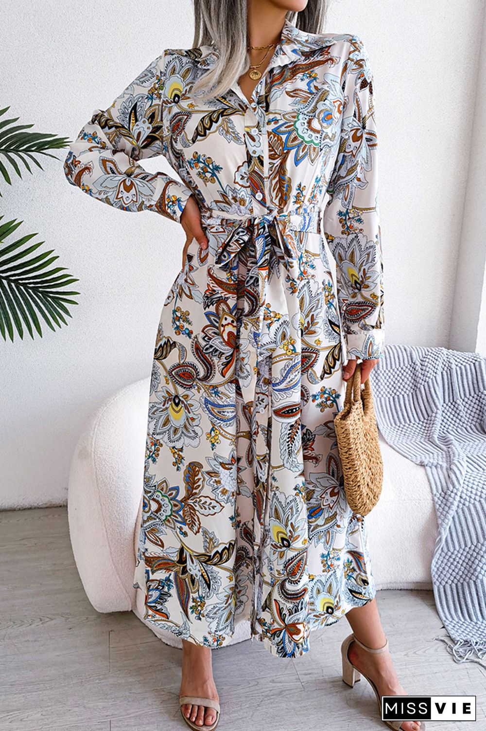 Paisley Floral Printed Button Maxi Dress