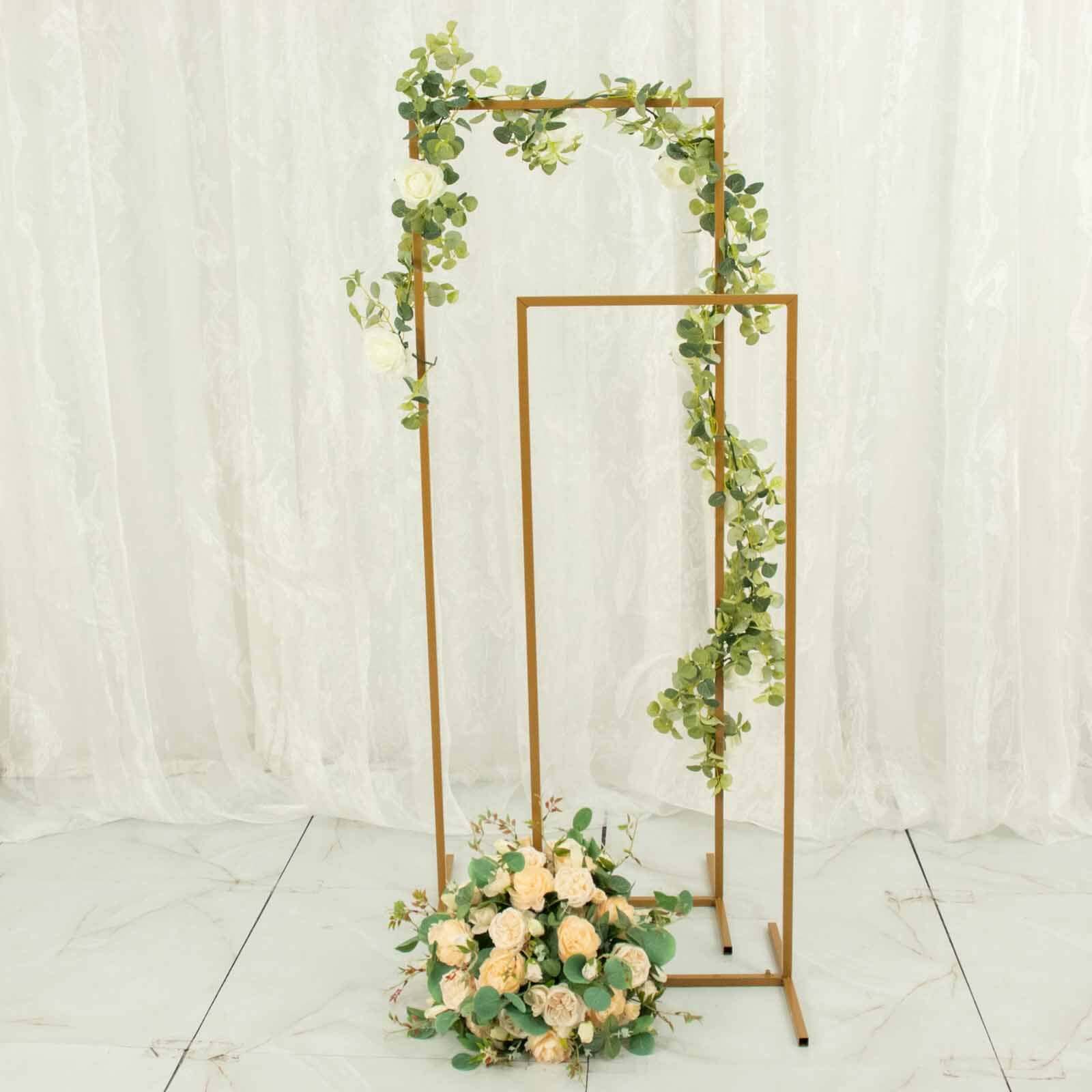 Gold Metal Frame Wedding Arch, Rectangular Backdrop Stand, Floral Display Frame 5.5ft