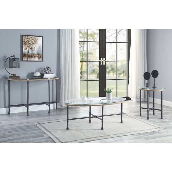 ACME Brantley Coffee Table in Clear Glass and Sandy Gray Finish