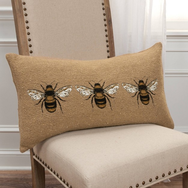 Oversized Bees Poly Filled Lumbar Throw Pillow Brown Rizzy Home