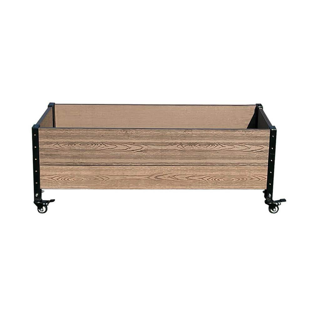 EverBloom 19 in. D x 17 in. H x 45 in. W Brown and Black Composite Board and Steel Mobile Deckside Planter Box Raised Garden Bed K2110