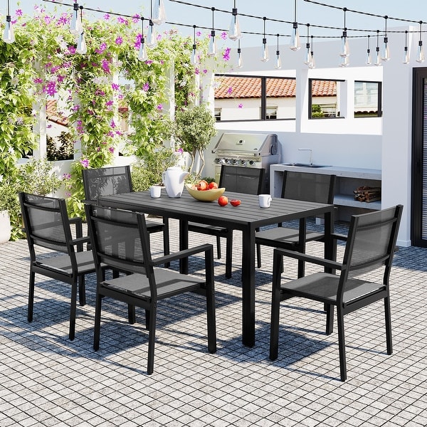 7Piece Outdoor Rectangular Dining Set Table and Chair Set，Steel