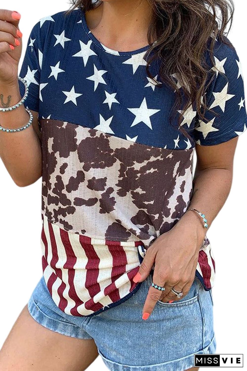 Western Flag Print Patchwork T-shirt