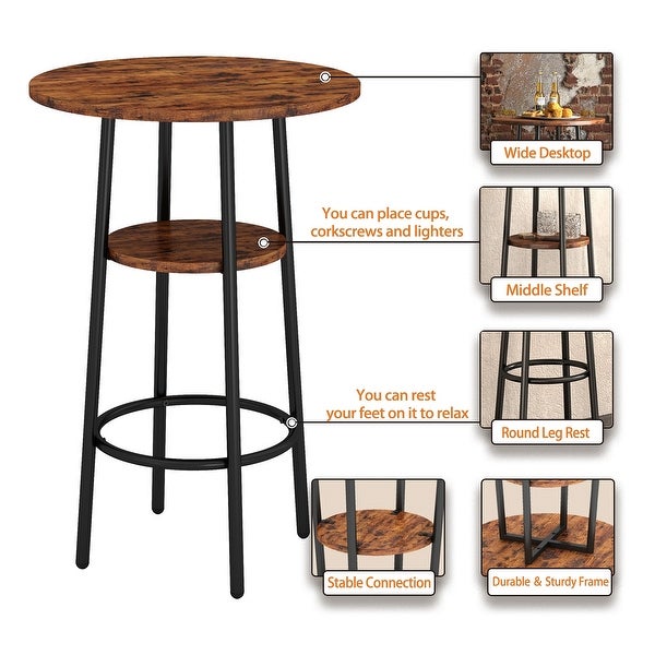 3Pieces Bar Table Set with Double -layer Round Bar Table and 2 Stools