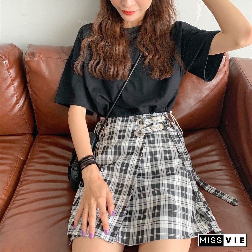 Sexy JK Plaid Mini Skirt Women Summer High Waist Preppy Style A-line Skirt Female Casual Korean Buttons Fashion Mini Skirt